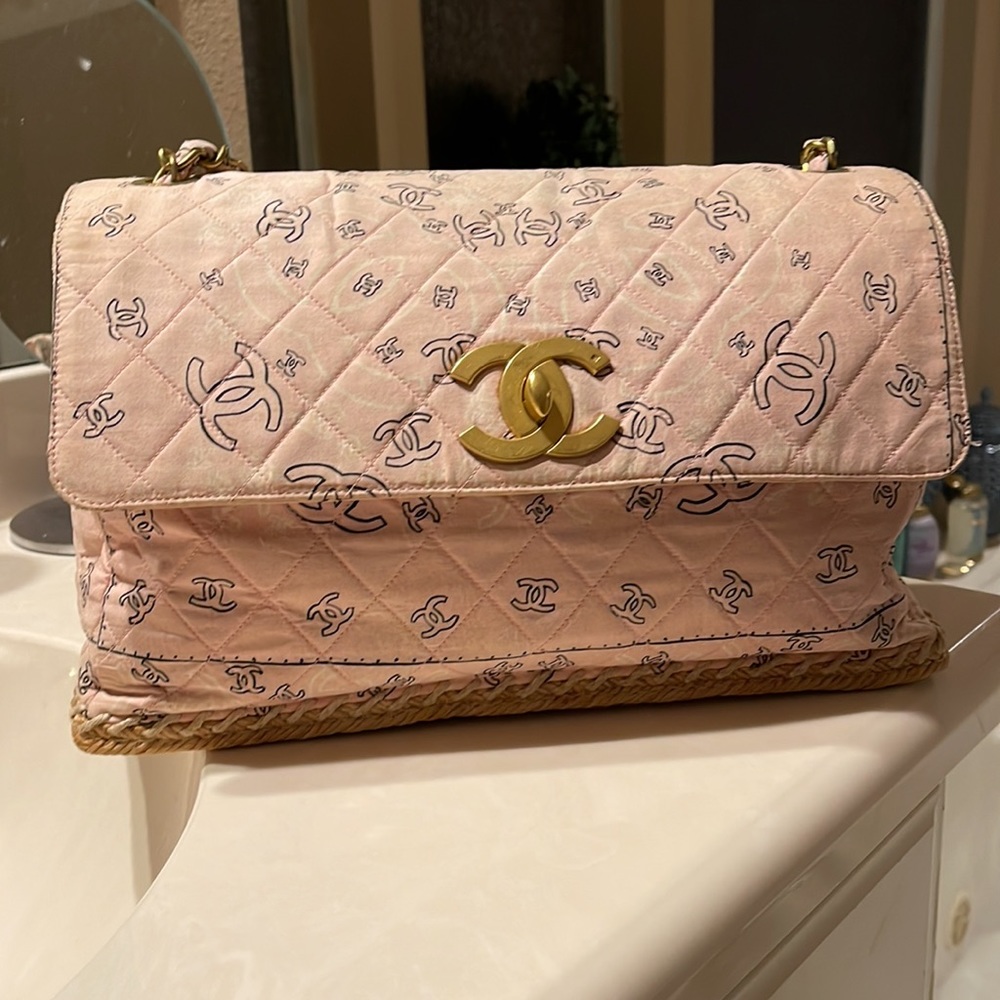 Chanel ULTRA RARE Bandana Flap Raffia Long Chain Bag 1992 Paris Dallas WOW !!